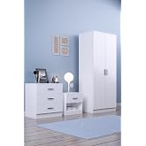 ABETE - 2 KAPILI 1 &Ccedil;EKMECELİ GARDIROP + KOMODİN + 3 &Ccedil;EKMECELİ ŞİFONYER TAKIM - BEYAZ
