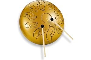 YUENGJGI Tongue Drum,Tamburo in Acciaio,6 Pollici 11 Toni Tamburo Tamburo per Lingua Handpan,Steel Tongue Drum per la Meditazione Yoga Terapia del Suono-Oro