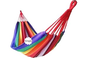 GOCAN Brazylijski hamak jednoosobowy, płótno, 200 x 100 cm, długość całkowita: 310 cm, obciążenie 250 kg, bawełniany hamak na patio, werandę, do ogrodu, na podwórko, do wypoczynku na zewnątrz i