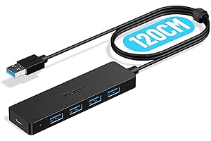Aceele USB A 3.0 Hub con 4 Puertos USB-A & Tipo C Carga, Ultrafino 5Gbps Transmisión de Datos Ladron Splitter con Cable Extensión de 120cm, Compatible con MacBook, Portátil, Xbox, PS5, HDD Móvil y Más