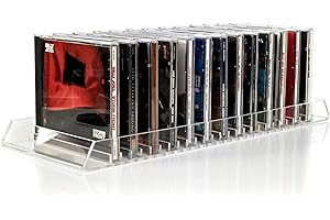 Record-Happy CD Storage Holder Rack Display – Clear Acrylic Compact Disc Organizer Stand Holds 25 Standard CD Jewel Cases
