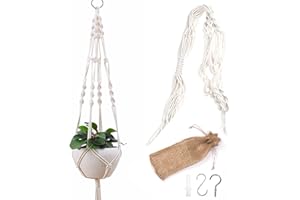 Lang Horn Macrame Plant Hanger 105 cm long, Indoor & Out door hanging planter with hook and Jute drawstring bag garden patio deck, Flower pot hanger, wall art, cotton rope (1 Pc Macrame)
