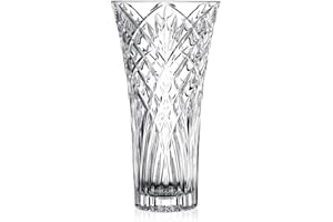 JASVIC Glass Flower Vase, 30CM Tall Crystal Vase, Crystal Clear Glass with Diamond Cut Design - Wedding Centrepiece, Home Decor for Dining Table, Modern Style Gift