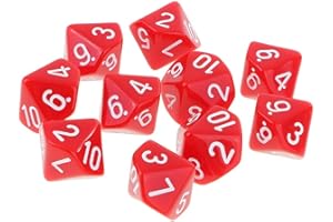 Yourandoll 10 pièces dés polyédriques D10 dés 16mm de Jeux de dés en Acrylique pour DND Dice RPG MTG Table Jeux (Rouge)