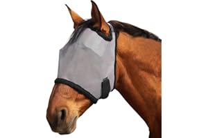 XFSRG Fliegenmaske Pferd Super Comfort Stretchy Large Eye Space mit UV Schutz Protection Ohren Schützerschutz Fly Mask(Grau)