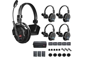 Adjveeod SYNCO XTALK X5 Wireless Intercom Headset System 5-Person Full Duplex Headset 2.4GHz 1148ft/350m Long Distance Range Communication Headset for Live Show Stage Performance Movie Shoot