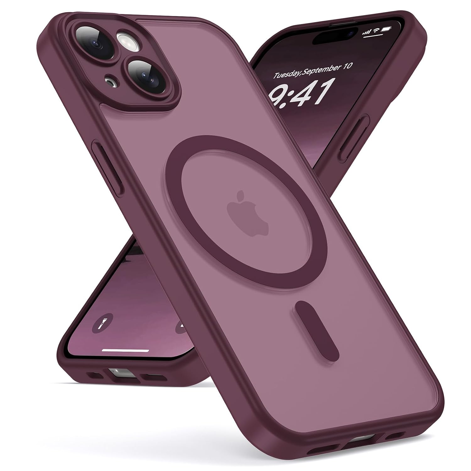 Oududianzi - Magnetica Cover per iPhone 15 Magsafe Case, Bordeaux | Custodia Traslucida Posteriore PC Silicone TPU Bumper, Protezione Della Fotocamera, Cover Militare Antiurto Anti-Impronte
