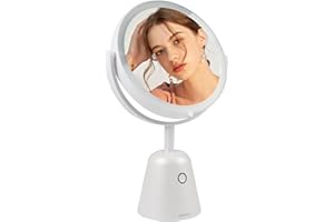 ANGNYA Specchio Trucco con 52 Luci LED,Specchio Ingranditore 1X/10X Touch Screen Tre Colori Regolabile Illuminato e Altezza,2000 mAh USB Ricaricabile Specchio Portatile
