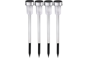 Grundig Lampe Solaire Exterieur - Lumiere Solaire 4 Pièces - Lampes de Jardin sur Piquet - Lumière Blanche - Résistant à l'Eau IP44 - Ø4,8 x 36,5 cm - Acier Inoxydable