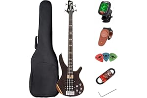 BULLFIGHTER Bajo eléctrico 4 cuerdas de tamaño completo P bass kit para principiantes negro con bolsa de concierto, correa de guitarra y cable de guitarra (4)…