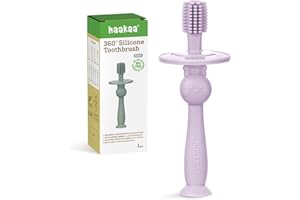 ‎HAAKAA haakaa 360° Baby Toothbrush with Suction Base - Gentle Cleaning for Infant Selfbrush Training, Sorft Food-Grade Silicone, Baby Teething Relief - Lavender, Pack of 1