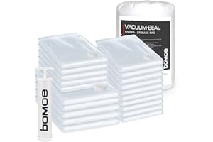 bomoe bolsas vacio ropa + bomba manual Knippa - Set de 20 bolsas (10XS, 5S, 5XL) - Bolsas para envasar al vacío - almacenaje ropa - reutilizable - bolsas para guardar ropa - organizador