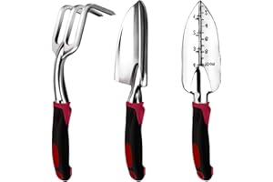 CestMall Garden Tool Set, 3 pcs Stainless Steel Hand Tool Gardening Gift Kit Include Hand Trowel Transplant Trowel and Cultivator Hand Rake Ergonomic Handle Gardening Work Set for Gardening Lovers