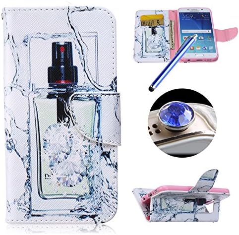Etche Case for Samsung Galaxy Note 5,Leather Case for Samsung Galaxy Note 5,Wallet Case for Samsung Galaxy Note 5,Creative Perfume Bottle Design Book Type Wallet Case with Card Holder for Samsung Galaxy Note 5 with Blue Stylus Pen and Bling Glitter Diamond Dust Plug Colors Random-Perfume Bottle