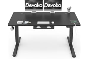 Devoko Höhenverstellbar Schreibtisch 140x80cm mit USB Ladeanschluss, 3 Memory-Steuerung and Anti-Kollisions Technologie, Elektrisch Computertisch Stehpult Tisch mit Rollen(Schwarz)