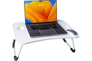 HOFLERA Laptop Desk, Laptop Bed Table with Foldable Legs & Cup Slot, Reading Holder Notebook Stand Breakfast Bed Tray Book Holder for Sofa, Bed, Terrace, Balcony (White)