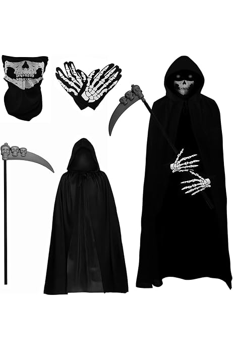 Produktbild von Frasheng Sensenmann Kostüm, Kinderkostüm Reaper, Unisex,- Grim, Set Mit