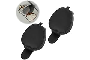 SuQurtom 2 Pack Brillenhalter für Auto Sonnenblende, Echtes Leder Auto Sonnenbrillenhalter, Magnetische Visier Sonnenbrille Clip Ticket Halter (Schwarz)