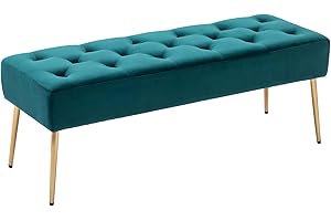 Duhome Panchina bottoni, panca imbottita imbottita compresa lo sgabello da sedile della banca da letto per la pellicola per ingresso, Verde Bluastro