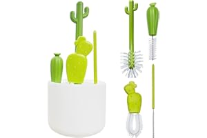 Tartaglia 4 brosses nettoyage pour biberon, motif cactus dessin animé, mignon et créatif à long manche pour biberons, gobelets, verres à boire