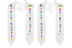 Mikovivi 2pcs Kindergarten Graduation Stoles, 57.09 Inch Unisex Glossy Kids Graduation Sash Class of 2024 with Colorful Words for Preschool Children & Kids