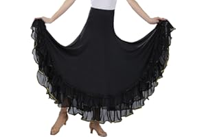 GUIRAN Damen Flamenco Dance Lange Rock Maxirock Tanzrock Faltenrock Tango Latein Walzer Bauchtanz Ballroom Wettbewerb Kostüm