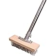 HOMSLECTO Stainless Steel Wire Heavy Duty Brush 9 inch Durable Metal Wooden Brush with 70 inch Long Stainless Steel Pole for Bathroom, Swimming Pool, Terrace, Garden, Block, Moss, Stains Cleaning