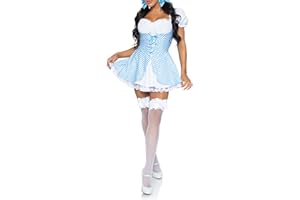 Felcia Women's Cosplay Sweetie Costume Short Puff Sleeve Lace Hem Plaid Corset Party Dress