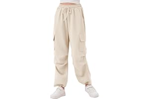 Rolanko Jogging Pants pour Filles avec Taille Élastique, Pantalons de Sport pour Enfants avec Poches Cargo