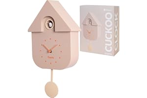 FISURA - Orologio a cucù beige con quadrante arancione. Orologio moderno a pendolo. Originale orologio da parete da regalare. 3 batterie AA non incluse. Dimensioni: 21,5x8x41,5. Plastica ABS.