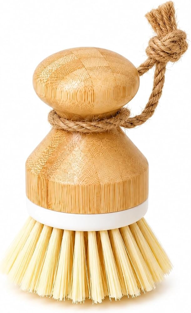 Deconox Bambu Tutacaklı El Tipi Temizlik Fırçası 9 cm, Yoğun Kıllı Askı İpli Çok Amaçlı Fırça, Mutfak Banyo Lavabo Evye Tabak ve Yüzey Temizliği