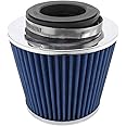 Alco 3" 75mm Car SUV High Flow Short RAM/COLD Air Intake Vent Cone Filter Cleaner Interior Performance Accessories (Blue)