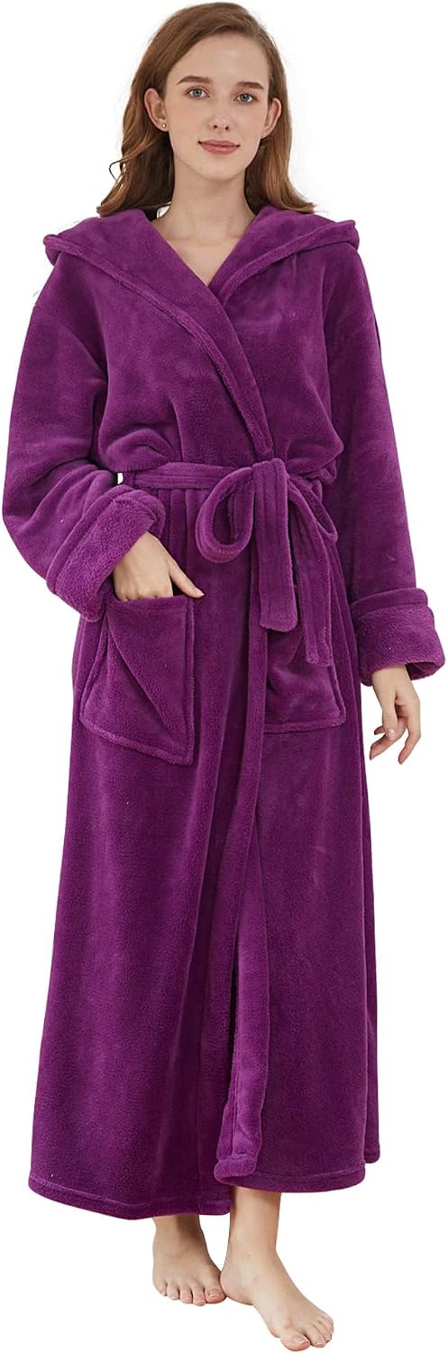 DiaryLook Fluffy Ladies Dressing Gown with Hooded, Super Soft Loungewear Robe for Women, Dressing Gowns for Women UK Bathrobe