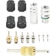 TERRIFI Air Conditioning Valve Core Kit, Cap & Valve AC R12 R134a with Teflon Seal, Refrigeration A/C Service Valve, Car & HVAC AC System Charging Port Seal Caps Kit