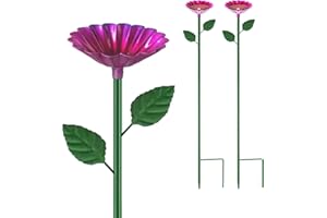 EPUNK 2Pcs Metal Bee Watering Station, Flower Shaped Bee Feeder with Ground Spike for Outdoor Garden Yard Decor (Rose red)