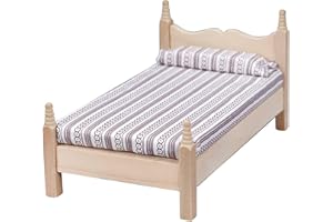 Quintrost Miniatura Letto Singolo per Casa Delle Bambole, 1:12 Letto Singolo Modello per Casa Delle Bambole in Legno, Giocattolo Accessori Decorazioni per Casa Delle Bambole