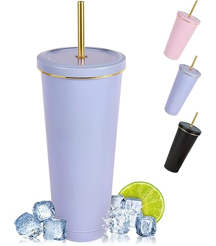 Thermosbeker Met Rietje 720ml Dubbelwandig Geïsoleerd - Roestvrij Staal Koffiebekerbpa Vrij Warme En Koude Dranken Zwarte Drinkbeker Met Deksels