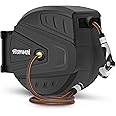 Roywel Auto Reel Garden Hose 40M，Hose Reel Wall Mounted，Auto Rewind, Self-Locking System,180° Pivotal with Multifunction Spray Nozzle
