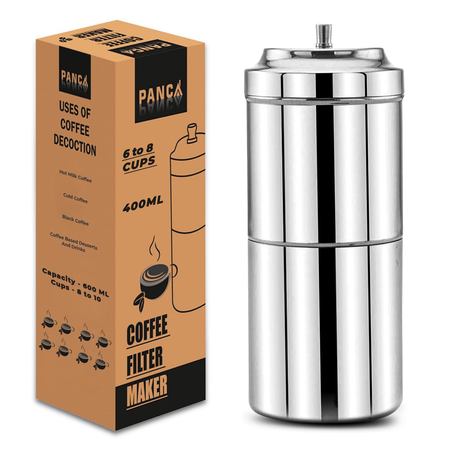 PANCA Stainless Steel Filter Coffee Maker Big Size,6-8 cups, 400 ml