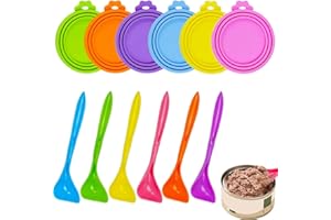 SLTAXAR 6 Stück Dosendeckel Katzenfutter mit 6 Löffel Silikondeckel 70g 85g 200g 400g Deckel für Dosen Silikon Deckel Katzendosendeckel Dosendeckel für Lebensmitteldosen Katzenfutter Hundefutterdosen