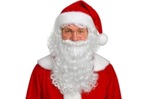 ‎JONAMI Weihnachtsmannbart Nikolausbart Bart Weißer Bart Nikolaus Perücke Kostüm Set Lockig Santa Claus Erwachsene Weihnachten Bart Und Perücke