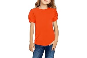 Arshiner Filles T-Shirts Manches Bouffantes Enfants Loisirs été Tee Chemises Mode Col Rond Coton Basic Manches Courtes Casual Tshirt pour Fille 4-13 Ans