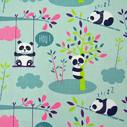 Baumwoll-Kinder-Stoff "Hey Panda" bunt auf mint / sehr hochwertig / Meterware ab 50cm / FX-2-812