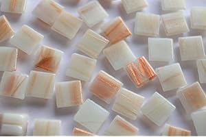 BAZARE MASUD E.K. 300 St. Glas-Mosaiksteine 1x1cm mit Goldfäden, nicht echt!; ca. 204g.Goldline, Flimmer (Weiß)