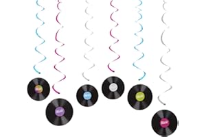 KIKI FANCY Rock and Roll Music Party Decorations, Singer Theme Record Note Cutout Wall Decor Sign with Hanging Swirls Ceiling Decorations for Rock Music,Short Video DJ Party Supplies Carnival Decoration