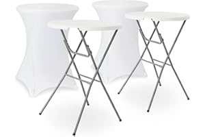Alice's Garden sweeek - Mesa Alta Plegable con Funda Protectora para Eventos, Set de 2, Gala + Cobertura x2, Blanco, 81x81x110 cm