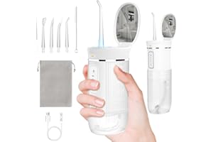 XSTARG Idropulsore Dentale Portatile Irrigatore Orale Cordless, Idropulsore da viaggio, Serbatoio dell'acqua retrattile, 3 Modes, 4 Ugelli, IPX7 Impermeabile, Ricaricabile Idropulsore Orale per Casa Viaggio