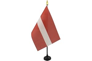 AZ FLAG - Mini Drapeau Lettonie De Table - 15x10 cm - Drapeau Letton De Bureau 100% Polyester Avec Hampe Pointe Dorée