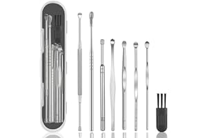 HION 8 Pcs Ear Wax Removal kit,316L Stainless Steel Earwax Remover Tool,Professional Ear Cleaner Set with Cleaning Brush and Storage Box for Children and Adult(Silver)