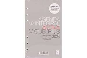 Miquelrius - Recambio Agenda Anual 2024 Integral, Día Página, Tamaño Activa 117 x 182 mm, Español, Portugués e Inglés